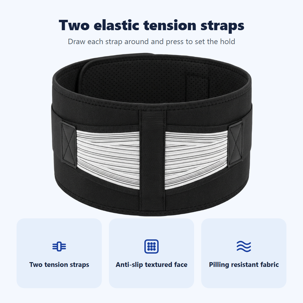 Two elastic tension straps you control