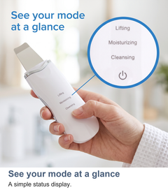 Close up of the status display on the ultrasonic skin scrubber