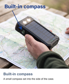 Solar power bank: Built-in compass