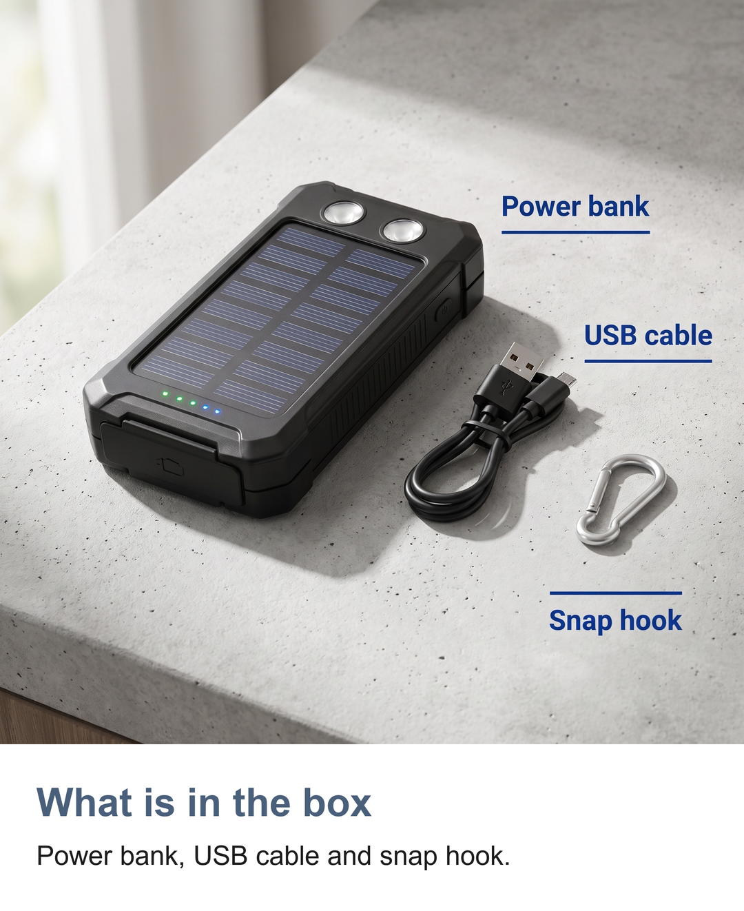 Solar power bank: What is in the box