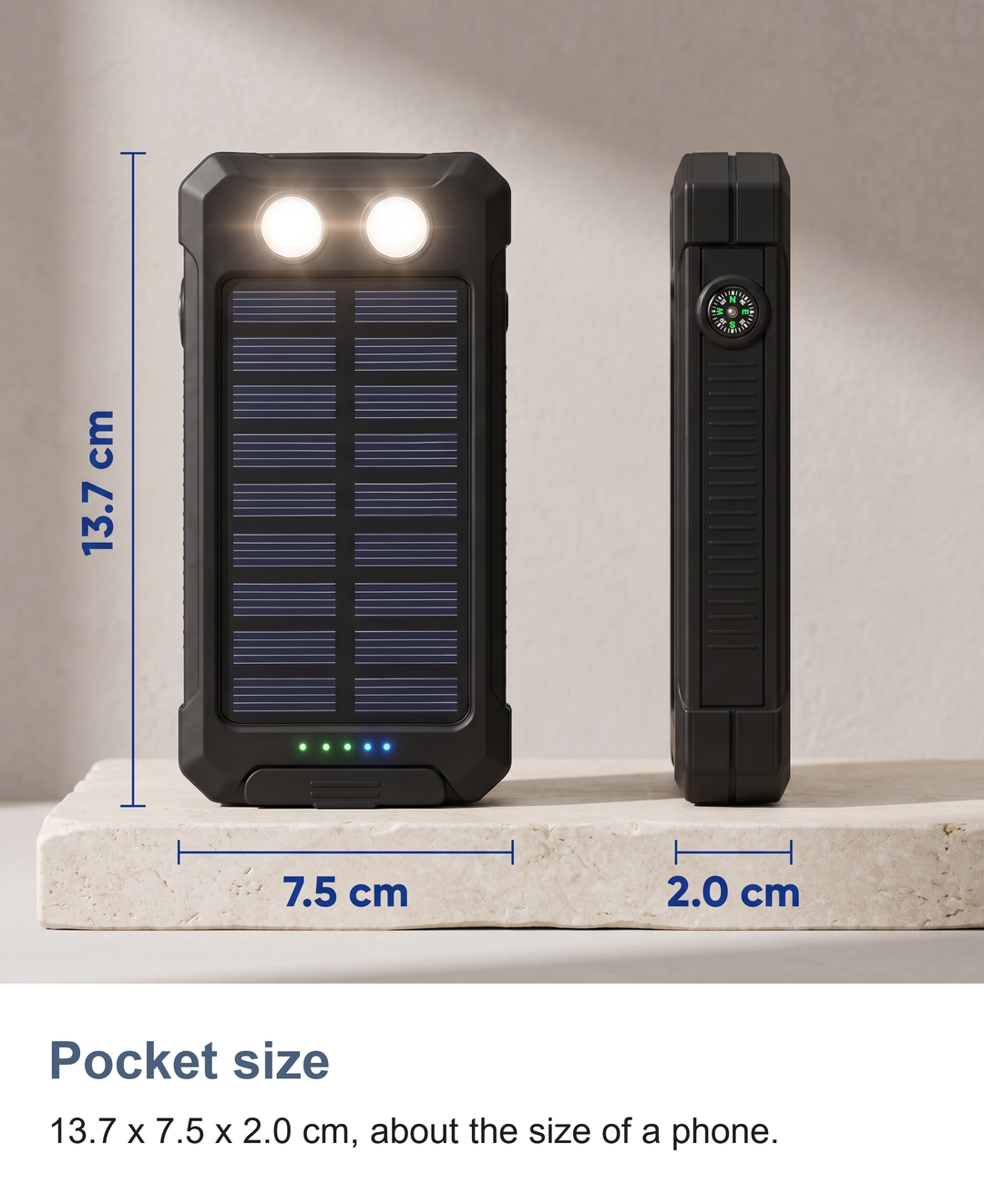 Solar power bank: Pocket size