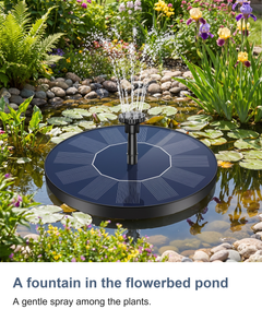 A fountain in the flowerbed pond: A gentle spray among the plants.
