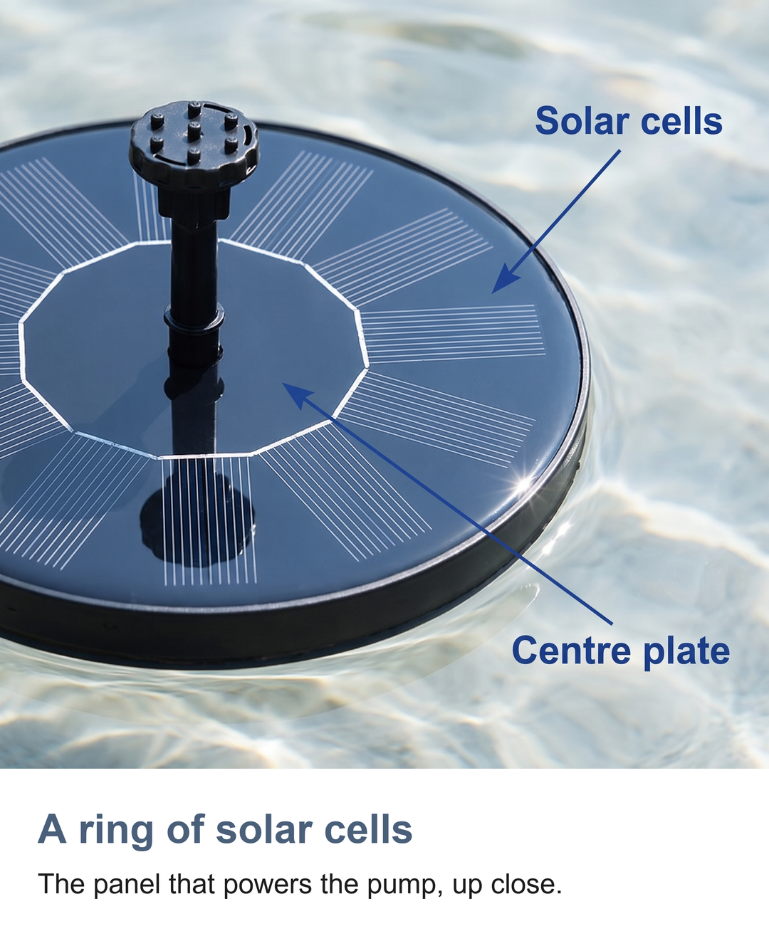 A ring of solar cells: The panel that powers the pump, up close.
