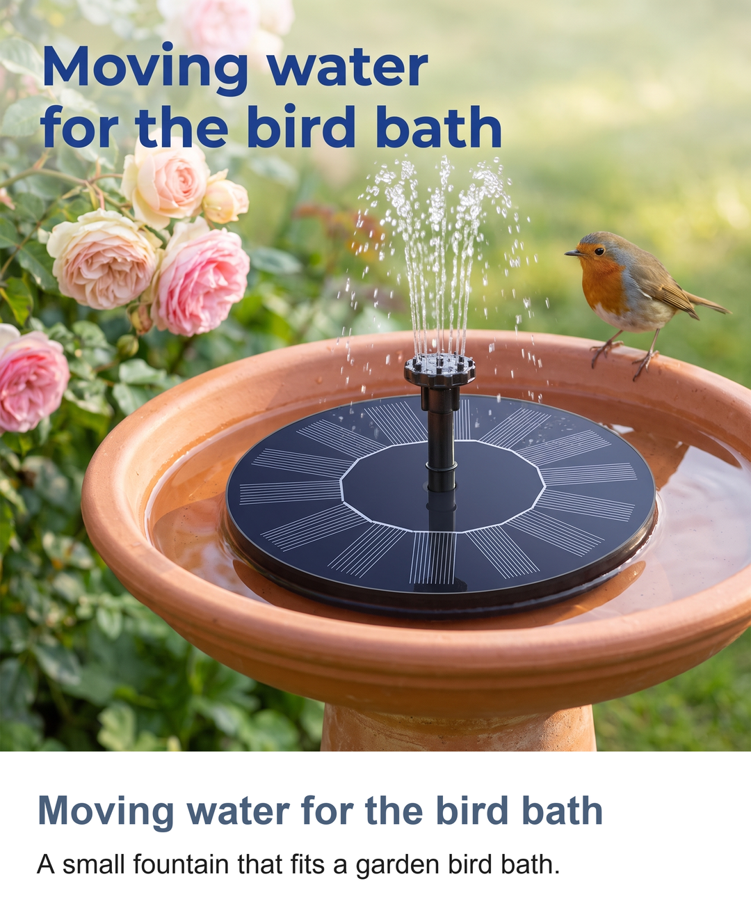 Moving water for the bird bath: A small fountain that fits a garden bird bath.