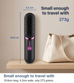 Heated straightening brush measured at 19.8cm long and 4.2cm wide