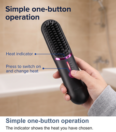 Macro of the one-button control and heat indicator on the straightening brush