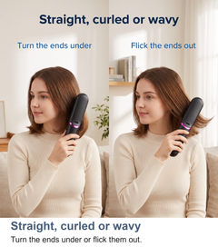 Hair styled straight, curled or wavy with the heated straightening brush