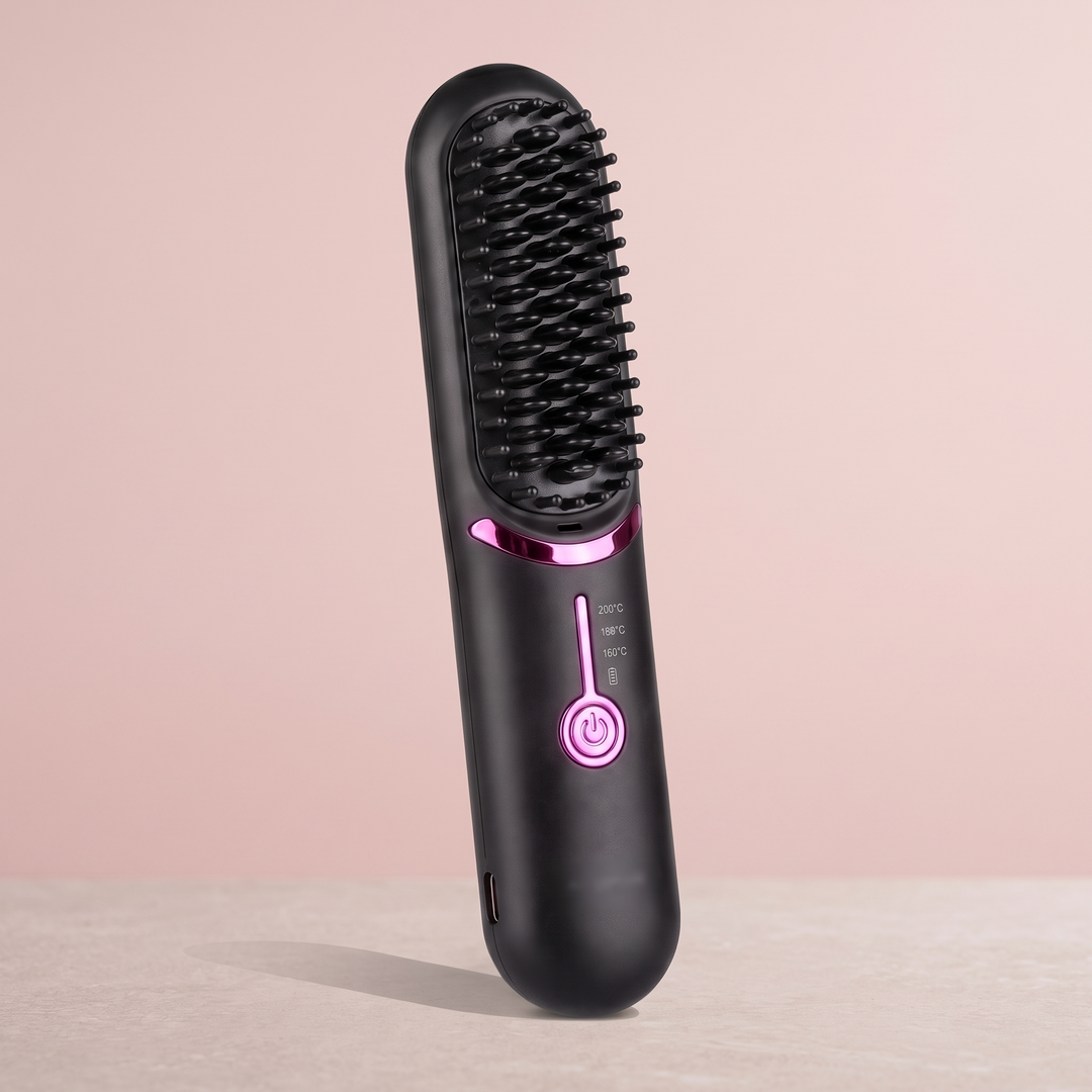Black cordless heated straightening brush