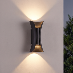 Curved up and down outdoor wall light in black