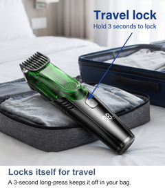Vacuum hair clipper locked for travel in a wash bag