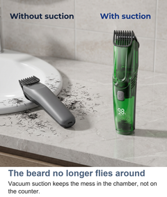 Comparison of a messy counter from an ordinary clipper against the clean counter with vacuum suction