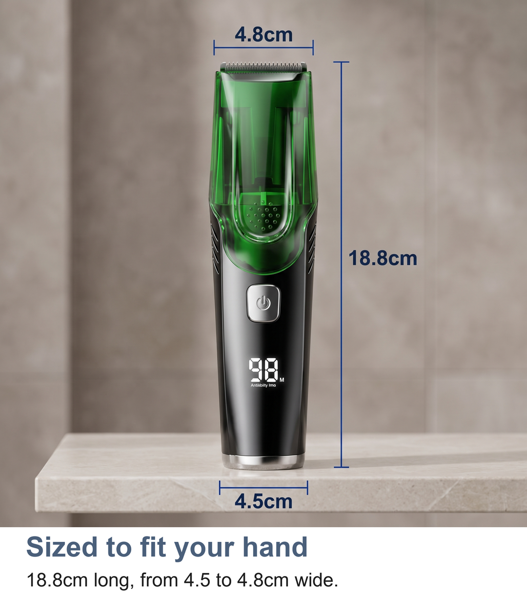 Vacuum hair clipper measured, 18.8cm long, from 4.5 to 4.8cm wide